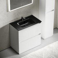 Тумба с раковиной Sancos Libra Floor 80 белый глянец, черная раковина CN7005MB