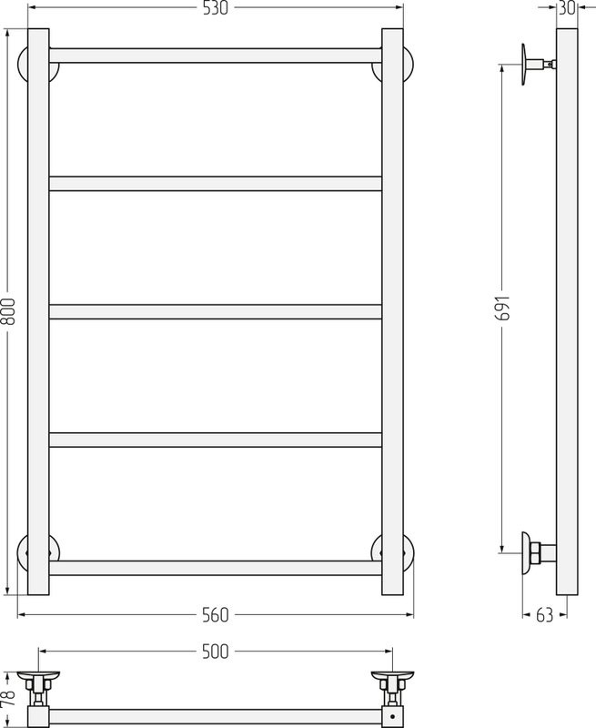 Полотенцесушитель водяной Стилье Версия-КН 00640-8050 80x55 см, без покрытия, лесенка