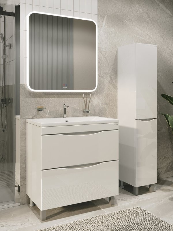 Мебель для ванной комнаты Grossman Виста 75 напольная, 2 ящика, белый глянец