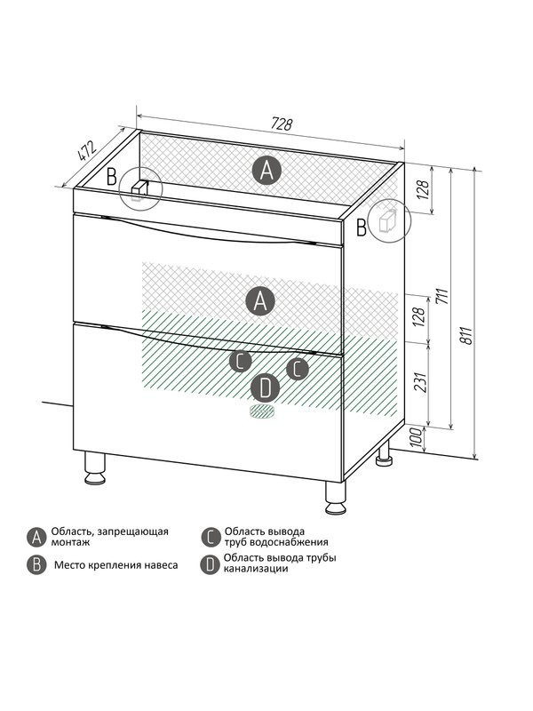 Мебель для ванной комнаты Grossman Виста 75 напольная, 2 ящика, белый глянец