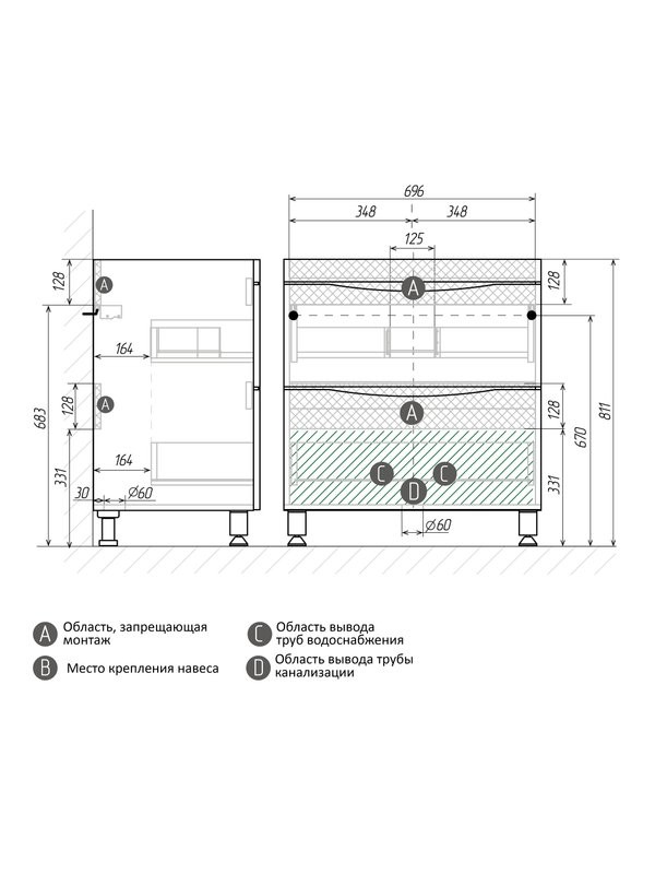 Мебель для ванной комнаты Grossman Виста 75 напольная, 2 ящика, белый глянец