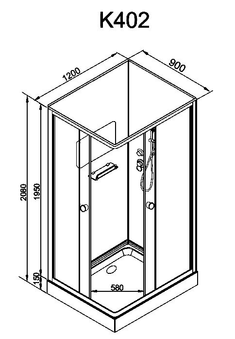 Душевая кабина DTO K402 120х90, профиль хром, стекло прозрачное