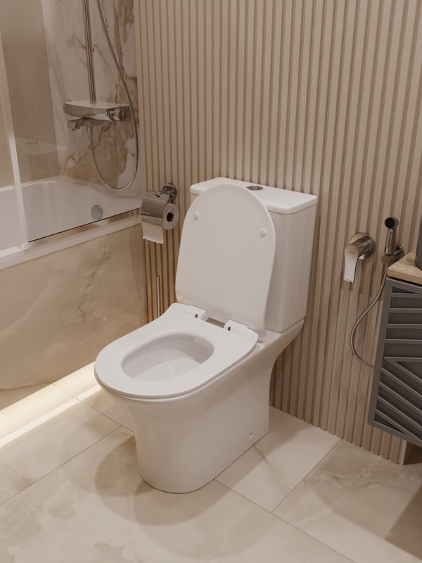 Унитаз-компакт напольный STWORKI Олланд S01400WH с микролифтом, безободковый, белый