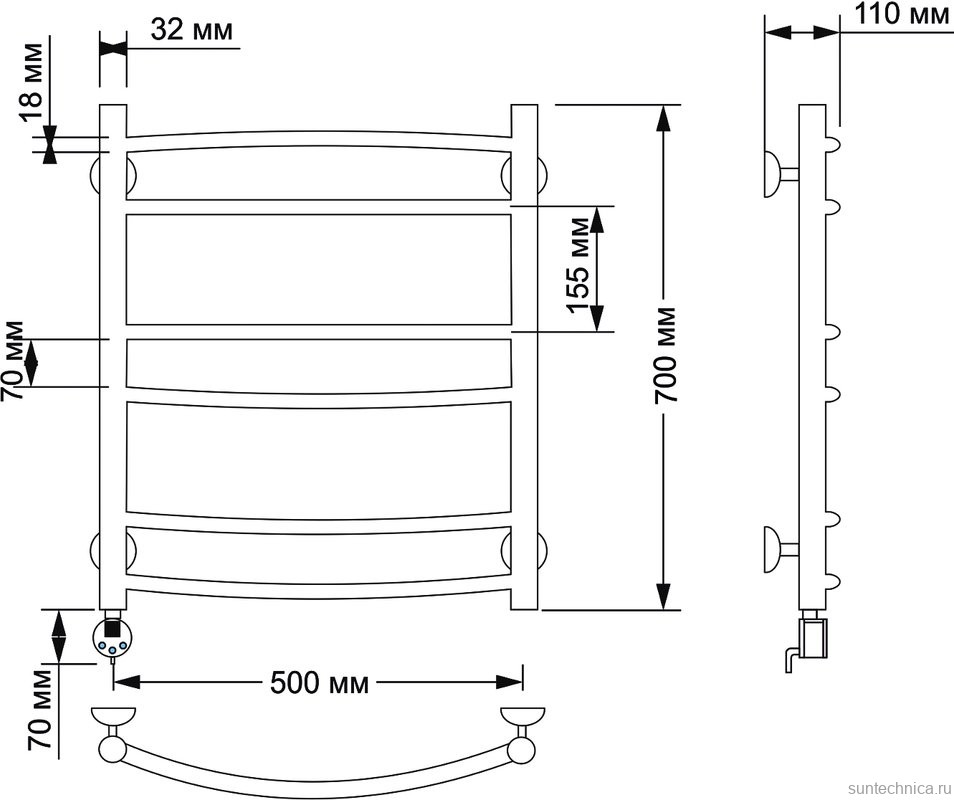 Полотенцесушитель электрический Secado Милан 2 75x55 см, подключение слева, бронза, лесенка, латунь