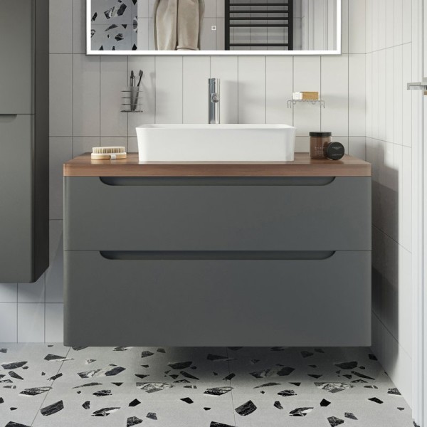 Тумба под раковину со столешницей STWORKI Берген 100 серая, столешница темная