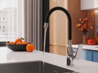 Смеситель для кухни Cersanit Moduo 64842 с гибким изливом, черный, хром