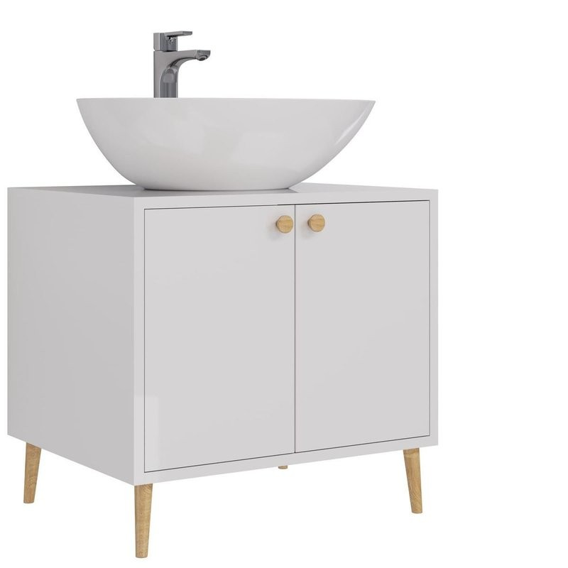 Тумба с раковиной Dreja Luno 60 напольная, со столешницей, белый глянец