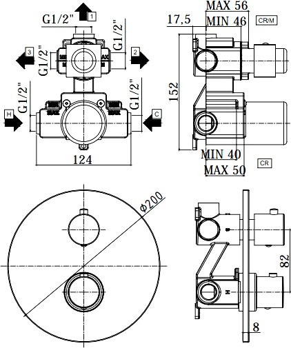 Термостатический смеситель встраиваемый Paffoni Light LIQ019BO С ВНУТРЕННЕЙ ЧАСТЬЮ, для ванный с душем, матовый белый