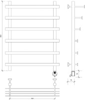 Полотенцесушитель электрический Secado Понтида 7 СП, R 80x60 см, подключение справа, глянцевый хром, лесенка, с полкой