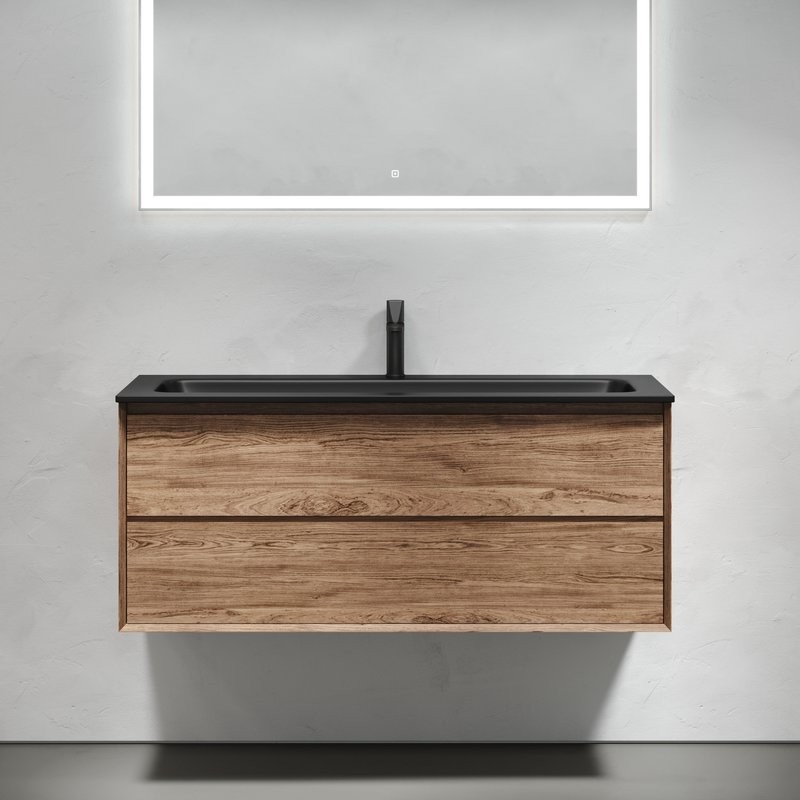 Тумба с раковиной Sancos Marmi 2.0 120 черная раковина, дуб чарльстон