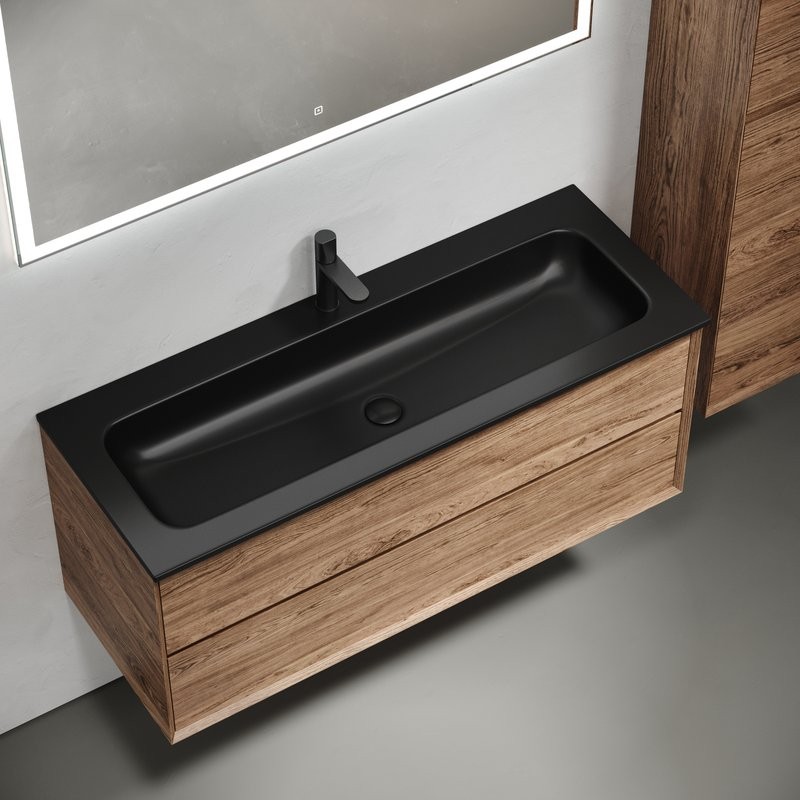 Тумба с раковиной Sancos Marmi 2.0 120 черная раковина, дуб чарльстон