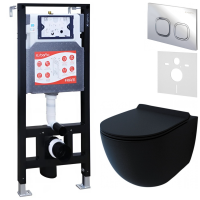 Комплект Унитаз подвесной Esbano Garcia ESUPGARCBM матовый черный + Инсталляция Fram + Кнопка ESINLPS10SC