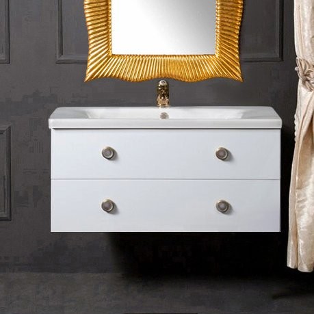 Тумба с раковиной Armadi Art NeoArt 100 white с ручками Satine золото
