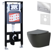 Комплект Унитаз подвесной Esbano Amapola ESUPAMAPGM матовый серый + Инсталляция Fram + Кнопка ESINOVL17SC