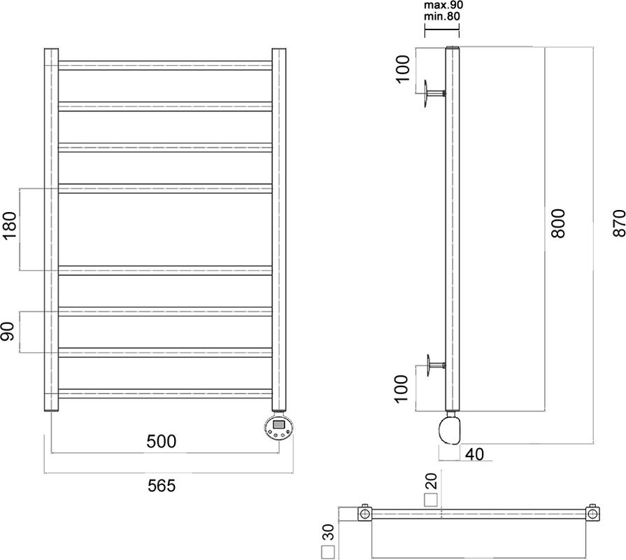 Полотенцесушитель электрический Domoterm Квадро П8 50x80, правый, золото