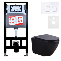 Комплект 3 в 1 Унитаз подвесной Esbano Azalea ESUPAZALBM + Инсталляция Fram + Кнопка ESINLPS10GW цвет глянцевый белый