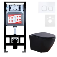 Комплект 3 в 1 Унитаз подвесной Esbano Azalea ESUPAZALBM + Инсталляция Fram + Кнопка ESINLPS10GW цвет глянцевый белый
