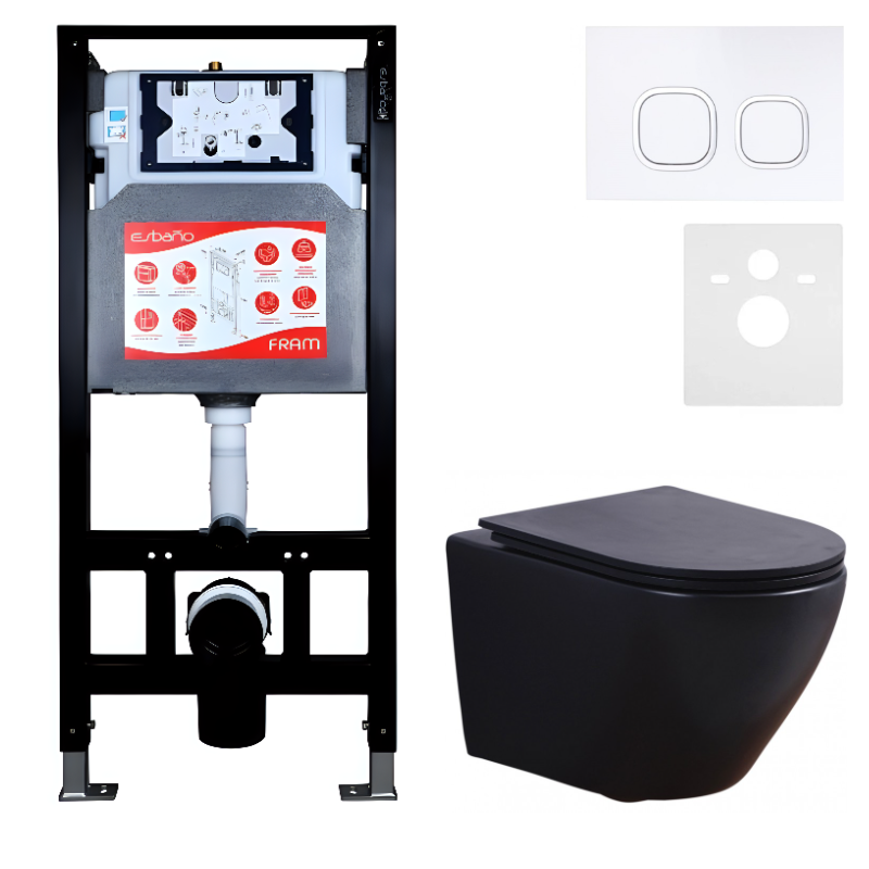 Комплект 3 в 1 Унитаз подвесной Esbano Azalea ESUPAZALBM + Инсталляция Fram + Кнопка ESINLPS10GW цвет глянцевый белый
