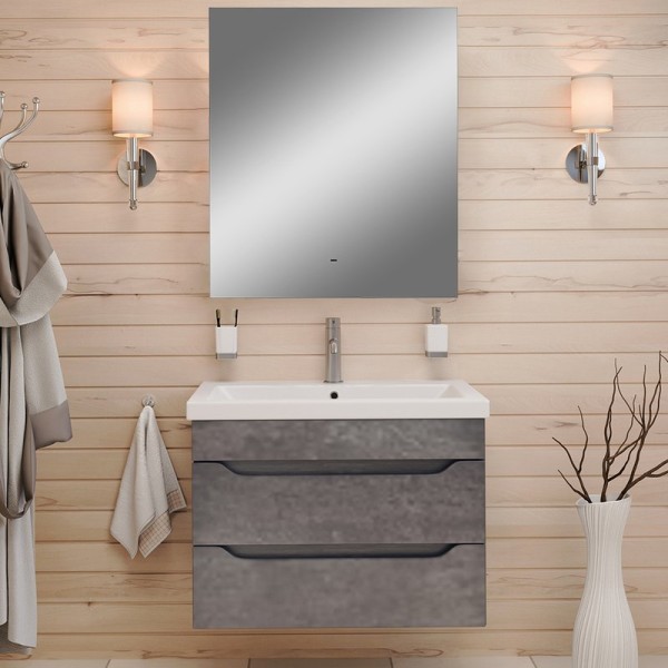 Мебель для ванной комнаты Emmy Стоун 60 подвесная, серый бетон, зеркало DIWO Элиста