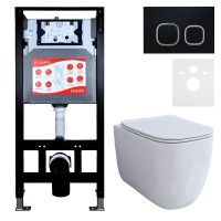 Комплект 3 в 1 Унитаз подвесной Esbano ESUPGARAW + Инсталляция Fram + Кнопка ESINLPS10MB цвет матовый черный