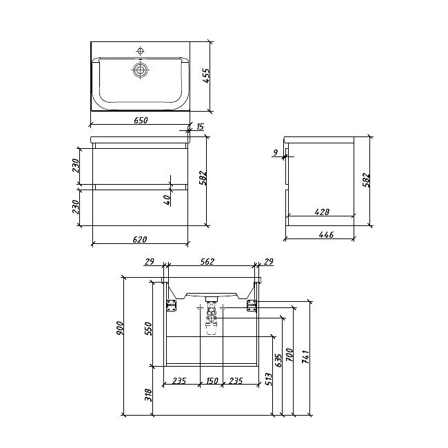Тумба с раковиной Caprigo Forte 65 подвесная, белая
