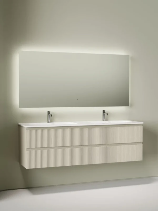 Комплект Тумба для комплекта Sancos Snob T 80, beige soft 2 шт + Мебельная раковина Ceramicanova Grace CN7023 + Донный клапан для раковины Ceramicanova CN2000, 2 шт+ Смеситель для раковины Sancos Etna, хром, SC9001CH 2 шт + Зеркало для ванной комнаты Sanc