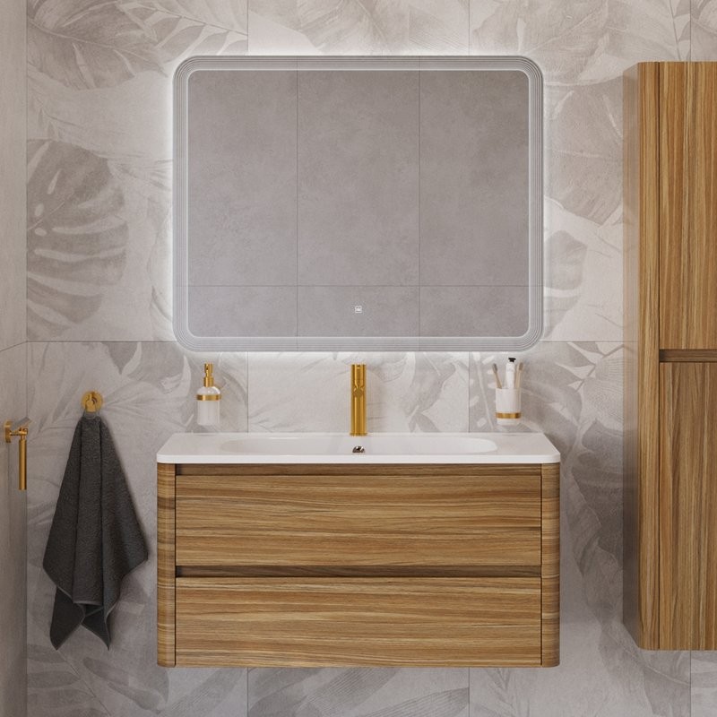 Тумба с раковиной Cezares Relax 100 дуб карамельный, раковина Cezares CZR-1000/480-LV-MR-NV