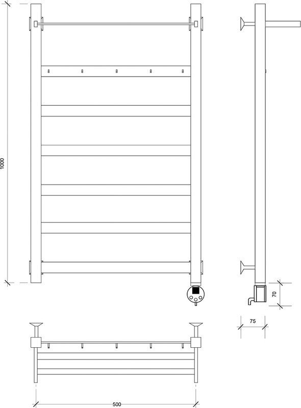 Полотенцесушитель электрический Secado Комано 1 КСП R 105x55 см, подключение справа, хром, лесенка, с полкой