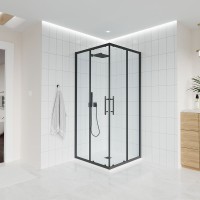 Душевой уголок Veconi Evo 300 B 80х80 см, профиль матовый черный, стекло прозрачное