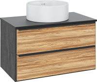 Тумба с раковиной Runo Мальта 85 подвесная, дуб, черная, раковина Sole 40