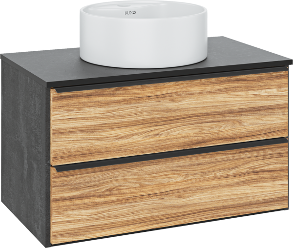 Тумба с раковиной Runo Мальта 85 подвесная, дуб, черная, раковина Sole 40