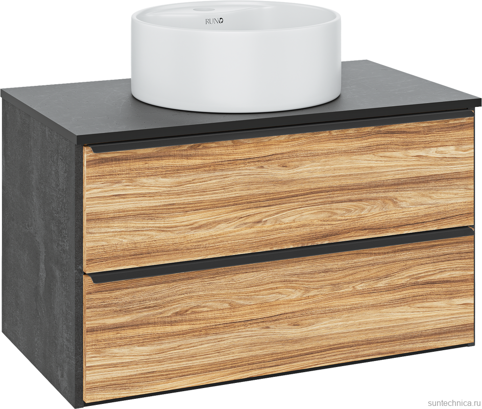Тумба с раковиной Runo Мальта 85 подвесная, дуб, черная, раковина Sole 40