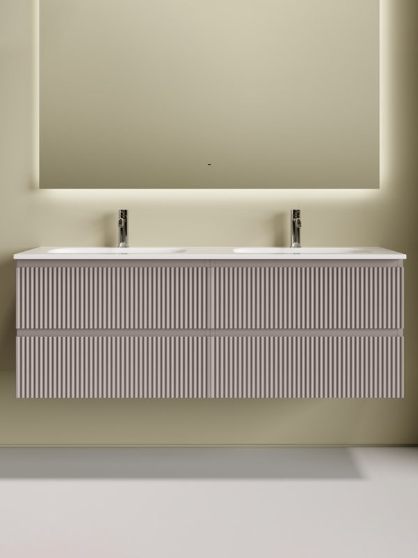 Тумба с раковиной Sancos Snob R 70 doha soft, 2 шт, раковина Ceramicanova Grace с двумя чашами и отверстиями под смеситель CN7022