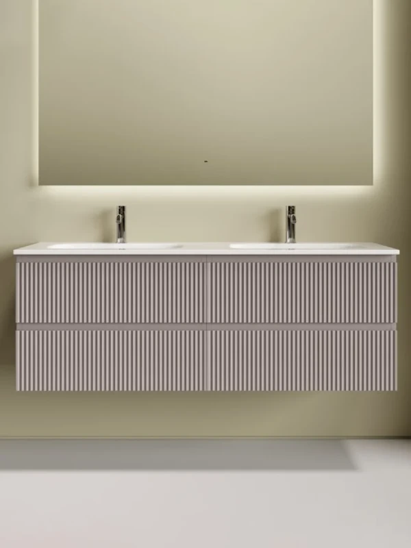 Тумба с раковиной Sancos Snob R 70 doha soft, 2 шт, раковина Ceramicanova Grace с двумя чашами и отверстиями под смеситель CN7022