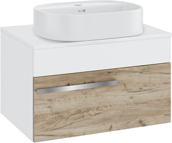 Тумба с раковиной Runo Вудлайн 65 подвесная, крафтовый дуб, раковина Nuovo 50