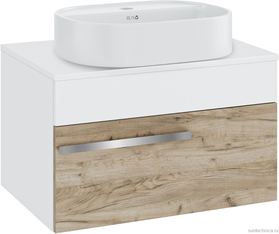 Тумба с раковиной Runo Вудлайн 65 подвесная, крафтовый дуб, раковина Nuovo 50