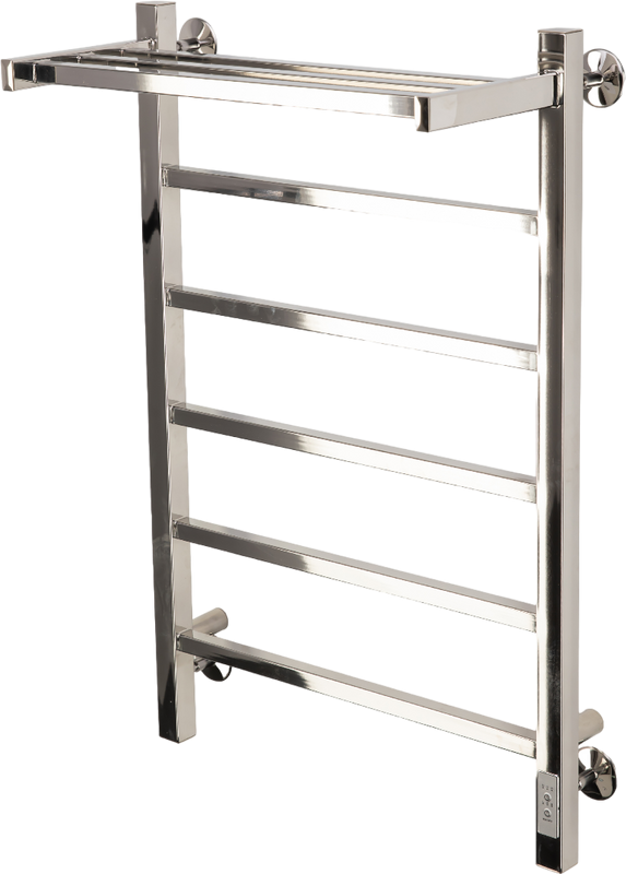 Полотенцесушитель электрический Comfysan Marte-K EC-6 80x55 см, подключение справа, слева, хром, лесенка, из стали, с полкой