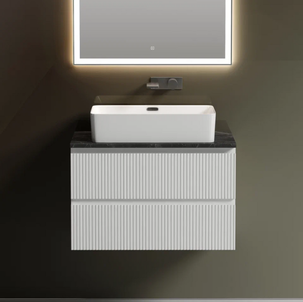 Тумба под раковину со столешницей Sancos Snob T 80 bianco, столешница черный мрамор