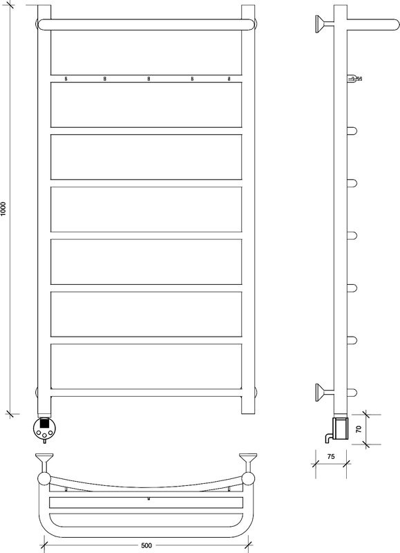 Полотенцесушитель электрический Secado Милан 1 КСП 100x50 см, подключение слева, графит, лесенка, с полкой