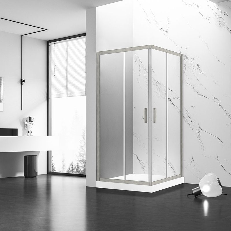 Душевой уголок Veconi Rovigo RV-83 100х100 см, профиль брашированный никель, стекло прозрачное