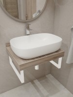 Столешница с раковиной Teymi Helmi 60 дуб кашмир, раковина Solli 61,  с белыми кронштейнами