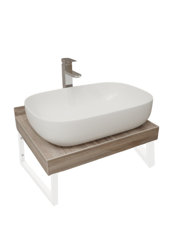 Столешница с раковиной Teymi Helmi 60 дуб кашмир, раковина Solli 61,  с белыми кронштейнами