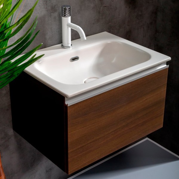 Тумба под раковину Armadi Art Vallessi 60 подвесная, дуб темный матовый фактурный