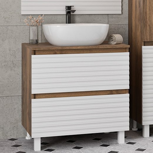 Тумба с раковиной Brevita Dakota 70 напольная, дуб галифакс олово, белый