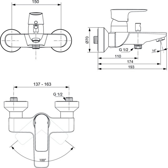 Смеситель для ванны с душем Ideal Standard Connect Air A7033AA
