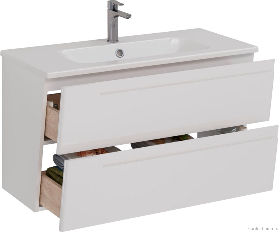 Тумба с раковиной Lemark Miano 100 белая глянцевая