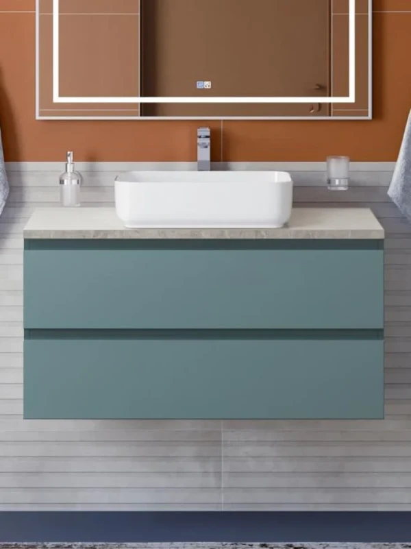 Тумба с раковиной BelBagno Kraft 100 подвесная, матовая голубая, столешница kep-100-mgl, раковина BB1304