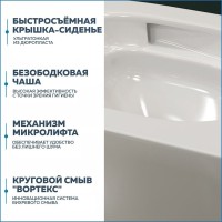 Унитаз подвесной безободковый торнадо Teymi Martta Vortex сиденье микролифт T42101