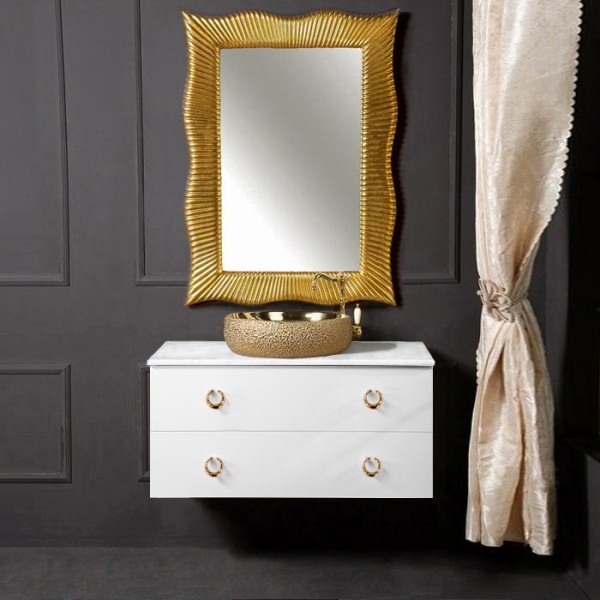 Мебель для ванной комнаты Armadi Art NeoArt 100 белая с ручками Drop золото