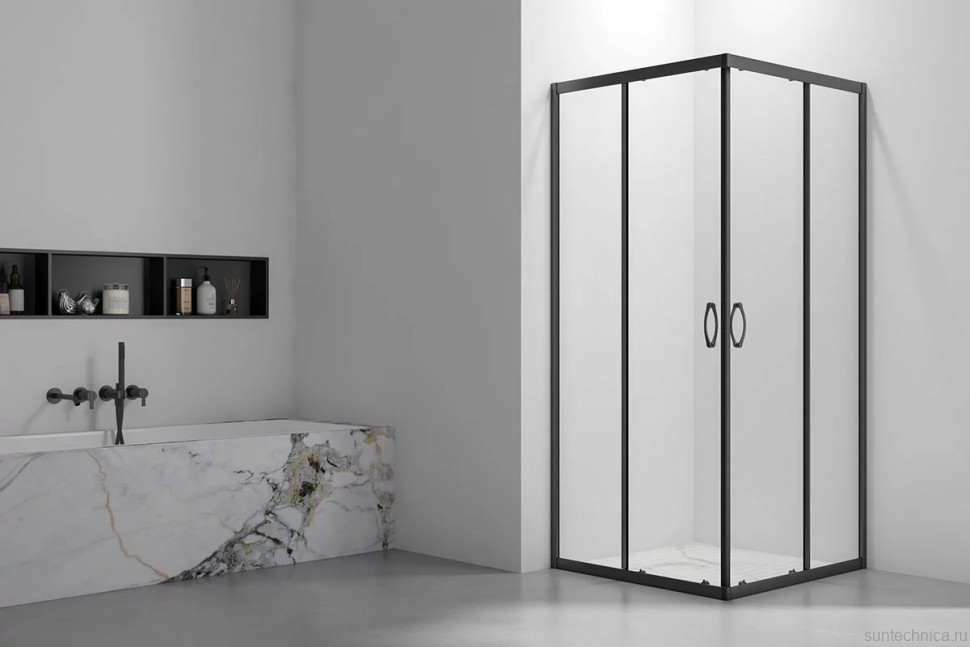 Душевой уголок Veconi Rovigo RV-101B 90x90, профиль черный